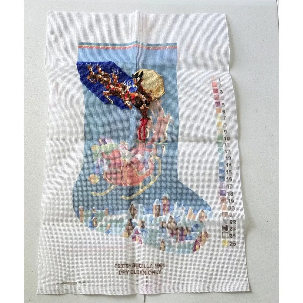 1991 Bucilla To All A Good Night Needlepoint XMAS Stocking Kit 18